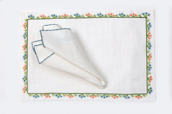 Wildflowers Handmade Needle Lace Place Mat Set
