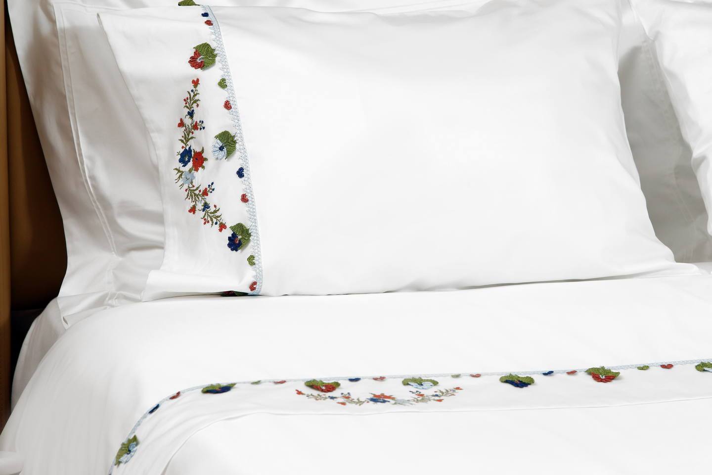 Blue Daisy Needle Lace Organic Cotton Bedding Set