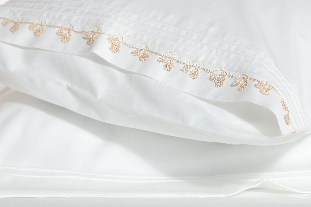 Mocha Petite Handmade Lace Organic Cotton Sheet Set