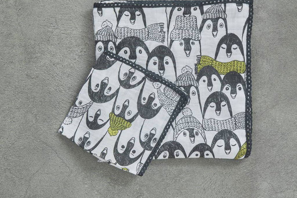 Penguin Swaddle and Burp Cloth Set