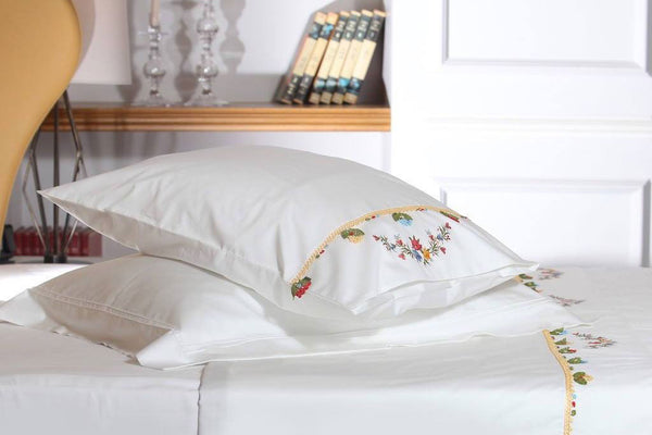 Yellow Joy Handmade Lace Organic Cotton Sheet Set