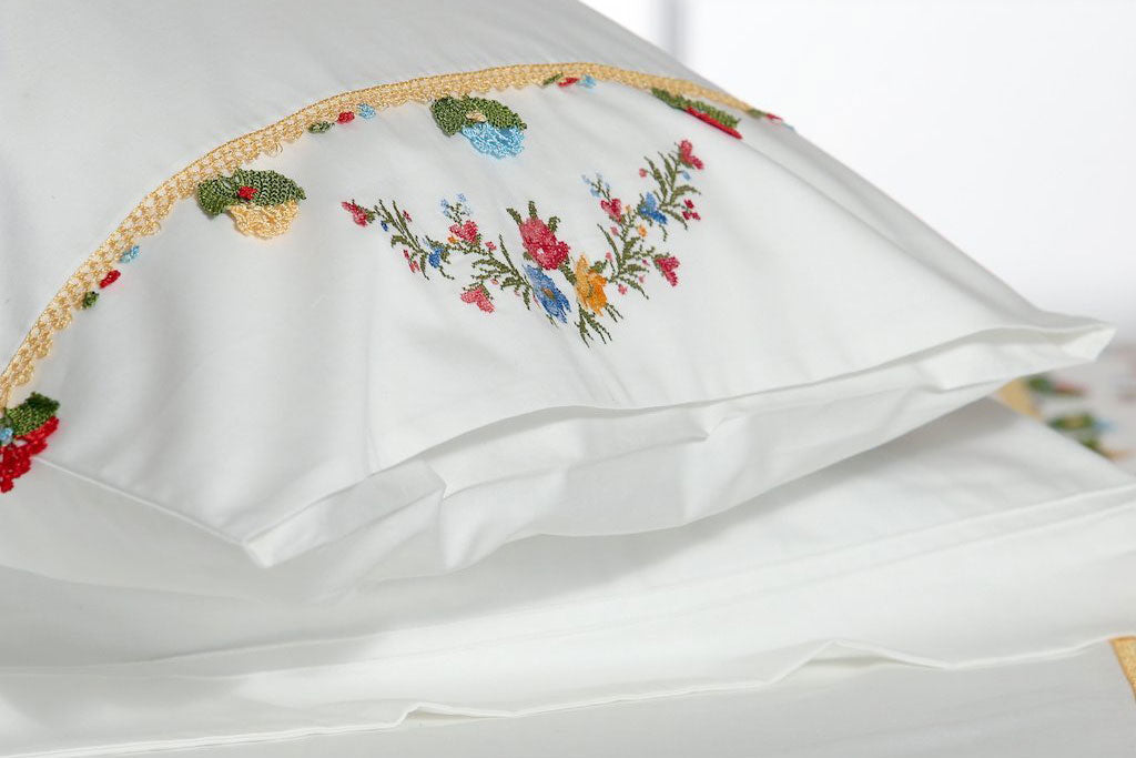 Yellow Joy Handmade Lace Organic Cotton Sheet Set